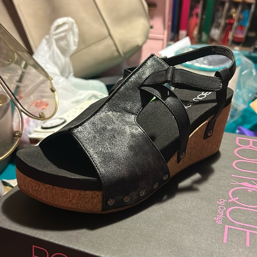Black Metallic Wedge by Corky’s